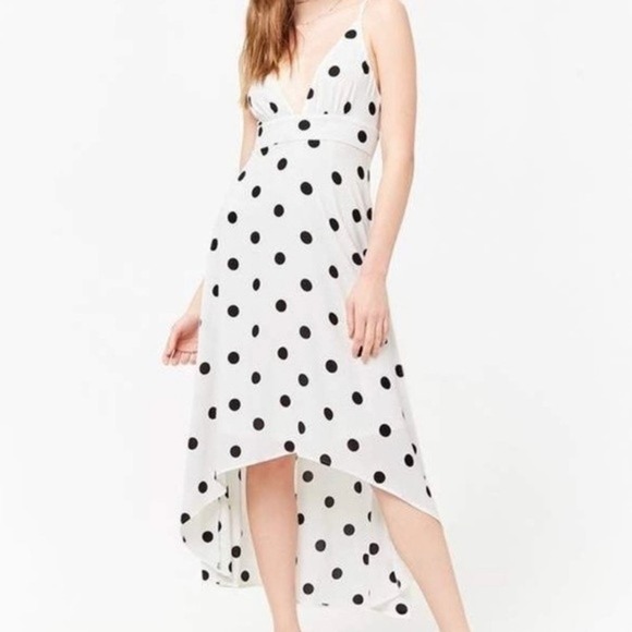Forever 21 High Low Dress White with Black Polka Dot Size Medium - Picture 2 of 8